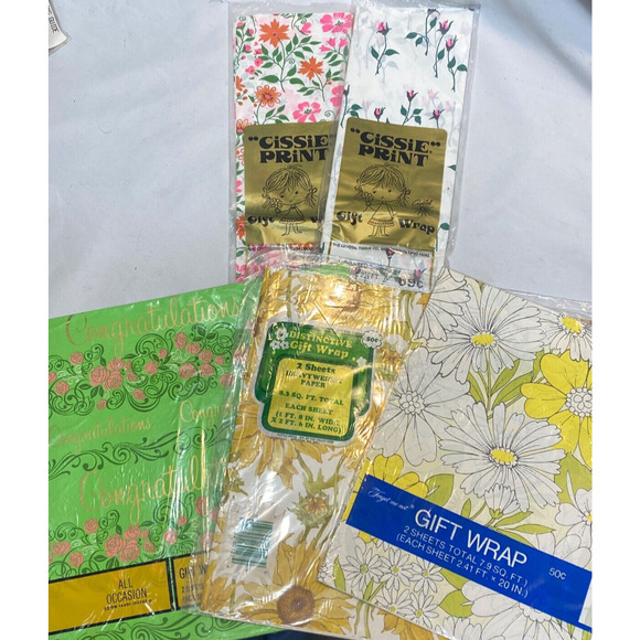 Vintage Lot Of Gift Wrap, Florals 1960s & 70's - Picture 1 of 6